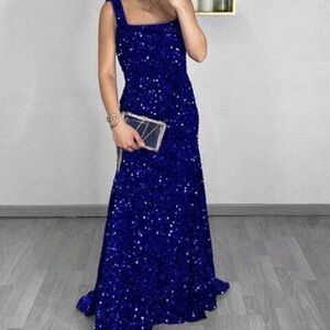 Elegant Blue Sequin Evening Gown NWT